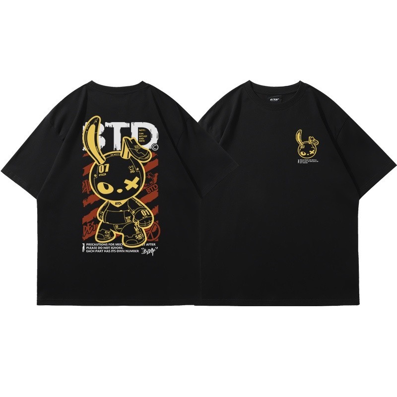 Camiseta Oversized Feminina Masculina Unissex 2023 Moda Coelho Mecânico Rosa  Estampada  Manga Curta Hip Hop Camisa De