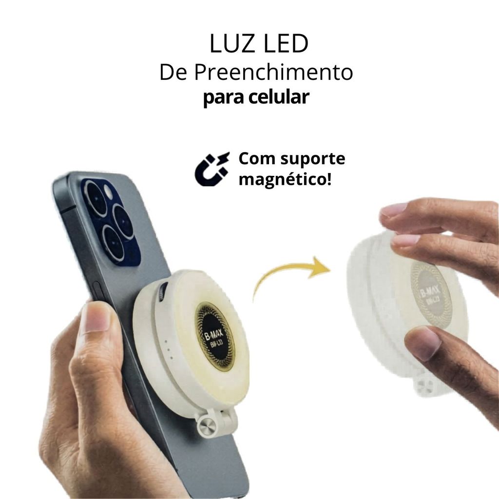 Mini Led Fill Light Magnético com Ajuste de Tom 180° graus