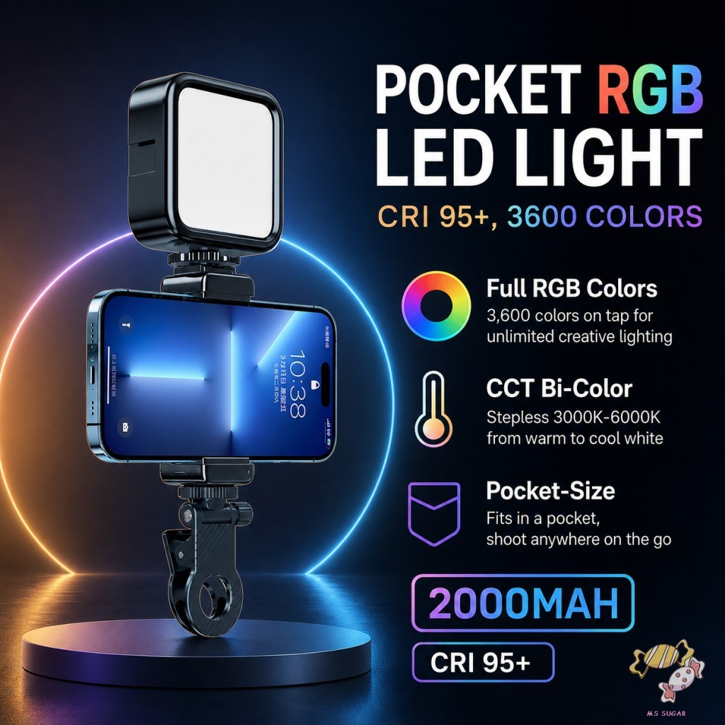 RGB Pocket LED Light Mini Selfie Vlog Fill Bi Color 3000K A 6000K CRI 95 Construído Em 2000mAh Bateria Suporte Para Sapa