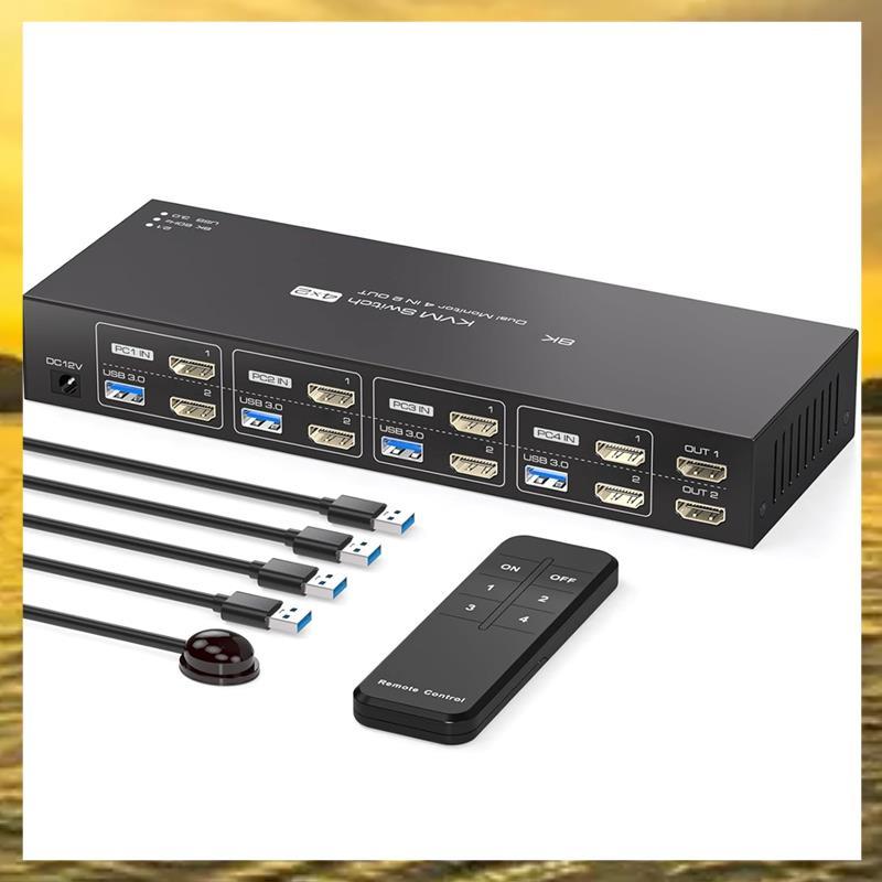(Vzo)-Compatível 4K 120Hz 8K 60Hz EDID Emulação KVM Switch 2 Monitores 4 Computadores 4 Portas Monitor Duplo Switches Ue