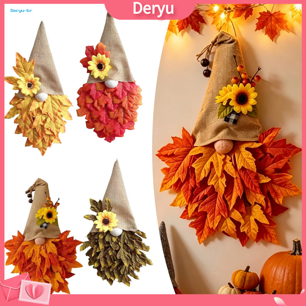 Halloween Home Decoration Autumn Wreath for Front Door Maple Leaf with Led Lights Rustic Farmhouse Fall Harvest Hanging