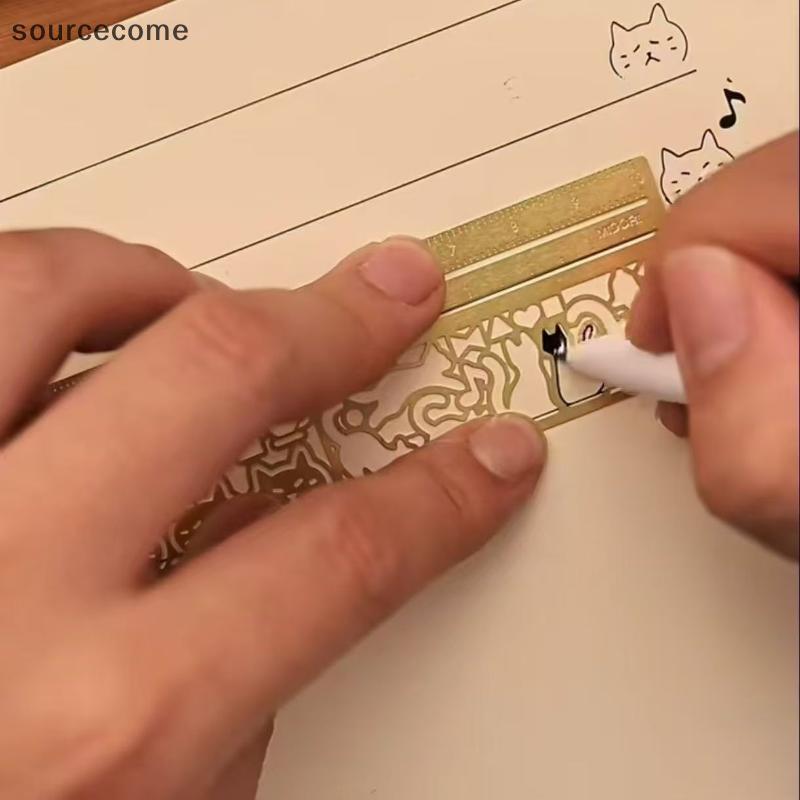 [sourcecome] 1Pc Cat Design Régua Dupla Face Marcador De Medição Portátil Para Diário Planejador Notas Presentes Estudan