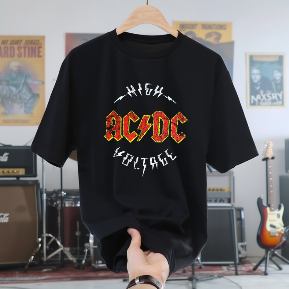 Camiseta AC/DC Banda Rock Classico Personalizada Rock’n’Roll Vintage Retrô Algodão Estilo Retrô 90s