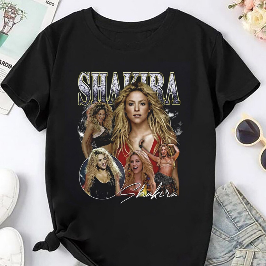 Camiseta Cantora Shakira Vintage 90's Camisa Casual 100% Algodão Unissex