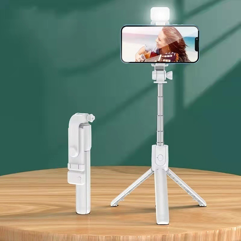 Bastão de selfie telescópico Bluetooth com controle remoto para celular com suporte de tripé com luz para selfie