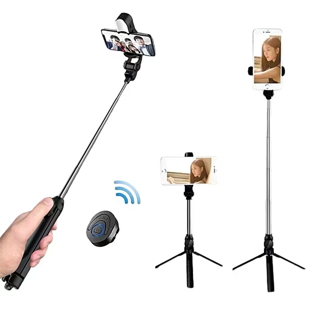 Tripé Bastão de Selfie Retrátil com Controle Bluetooth Suporte para Celular Viagens Lives