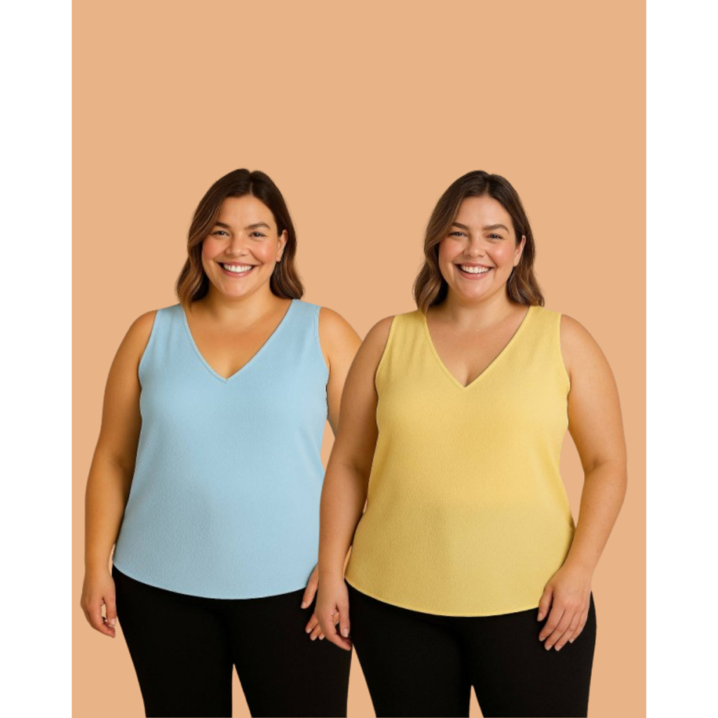 Blusa Regata Duna Feminina Plus Size Color Candy Kit 2 Blusas