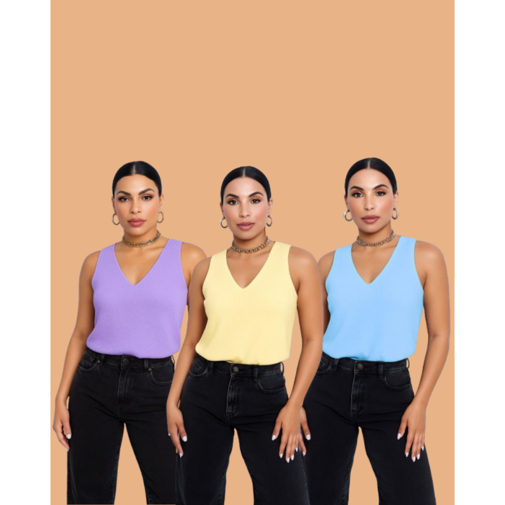 Blusa Regata Duna Feminina Color Candy Kit 3 Blusas