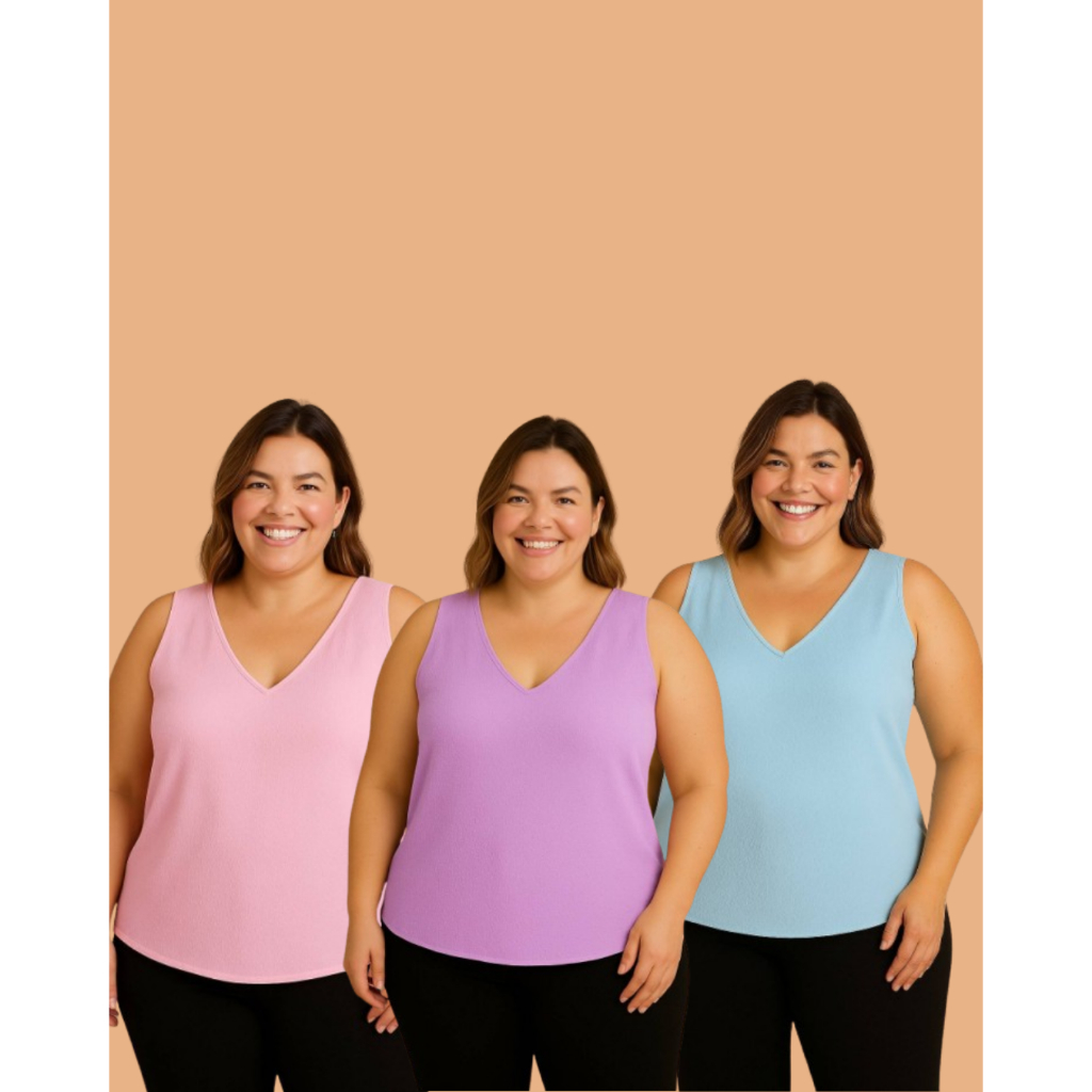 Blusa Regata Feminina Plus Size Candy Color Kit 3 Blusas