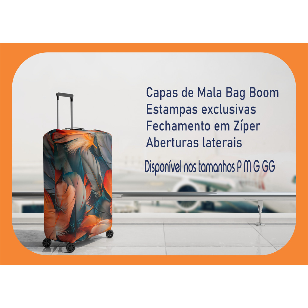 Capa Mala Estampada Penas Coloridas | Suplex 300g Resistente | Bag Boom | Proteção Zíper e Elástico