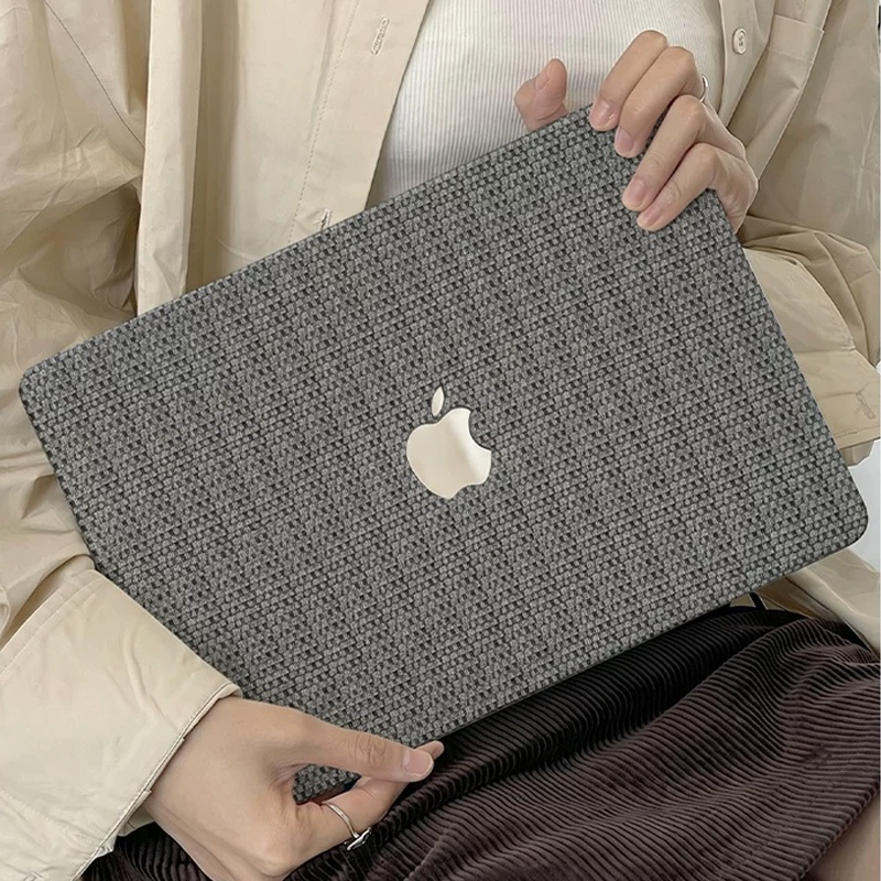 Nova Capa De Couro Tecida Cinza Para Macbook Neo A3404 Air M5 M4 M3 M2 M1 A3113 A2681 Pro 13 14  A2338 A2442 Com Teclado