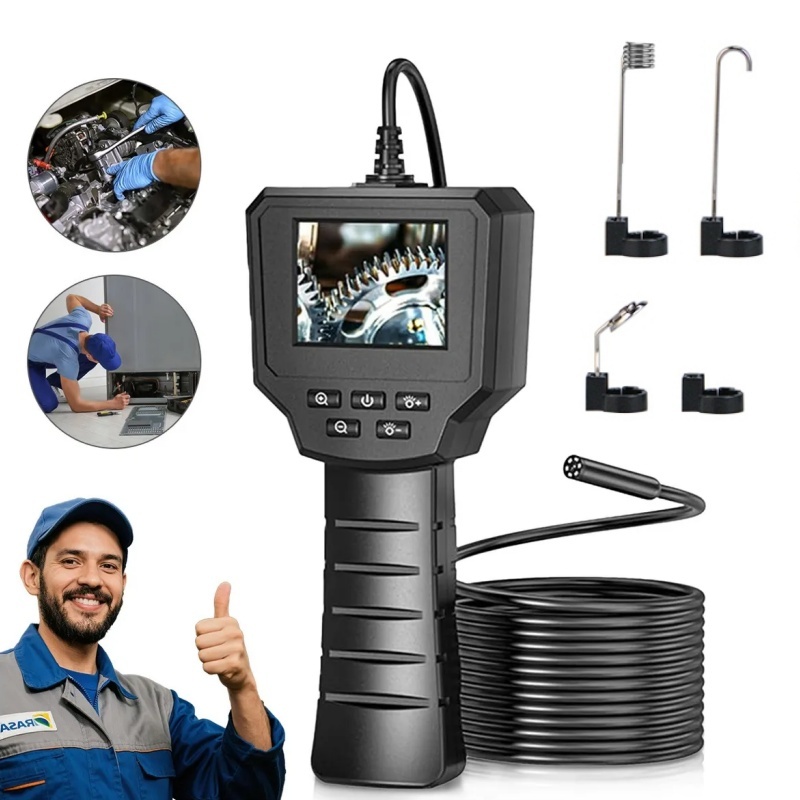 Endoscópio portátil para tubos com tela IPS de 2,4 polegadas e câmera de alta definição de 8 mm