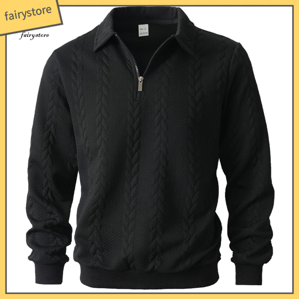 Stylish Chilly Weather Shirt Basic Solid Color Men Top Men's Quarter-zip Sweatshirt Long Sleeve Pullover Turndown Collar