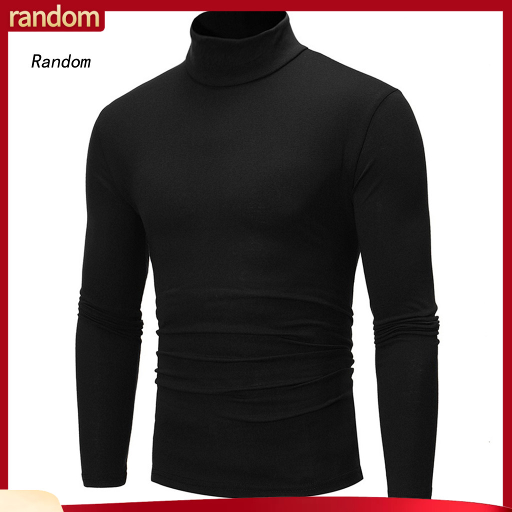 Elastic Thin T-shirt Basic Design Pullover Shirt Men's Autumn Winter Slim Fit Turtleneck Long Sleeve Top Solid Color for