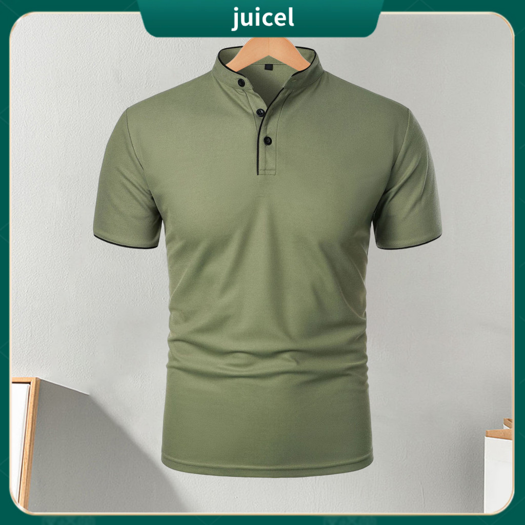 Stylish Men Half-stand Collar Tee T-shirt Men's Casual Short Sleeve Solid Color Basic Regular Fit for Sports Travel