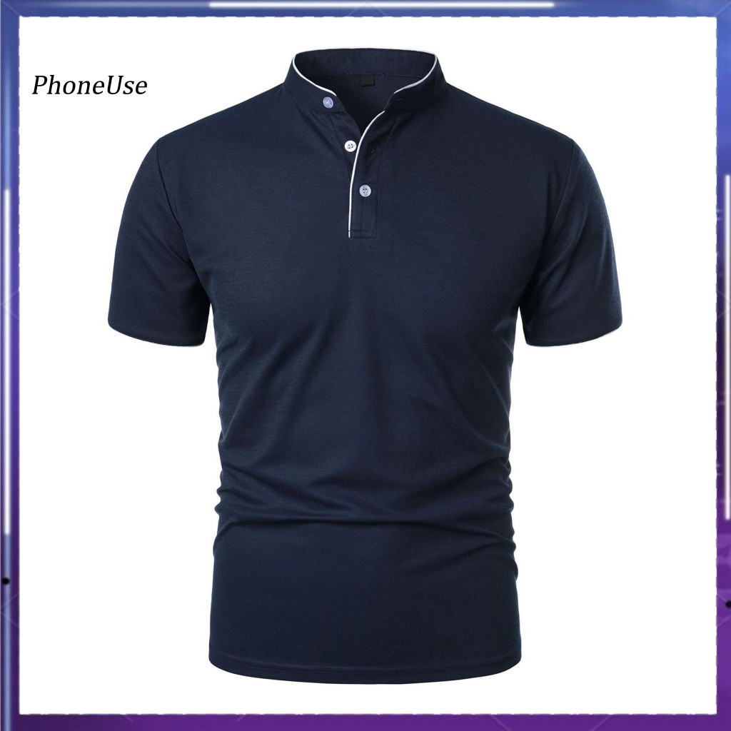 Casual Men Tops Classic Design Top Men's Short Sleeve T-shirt Half-stand Collar Solid Color Basic Tee Regular Fit for Sp