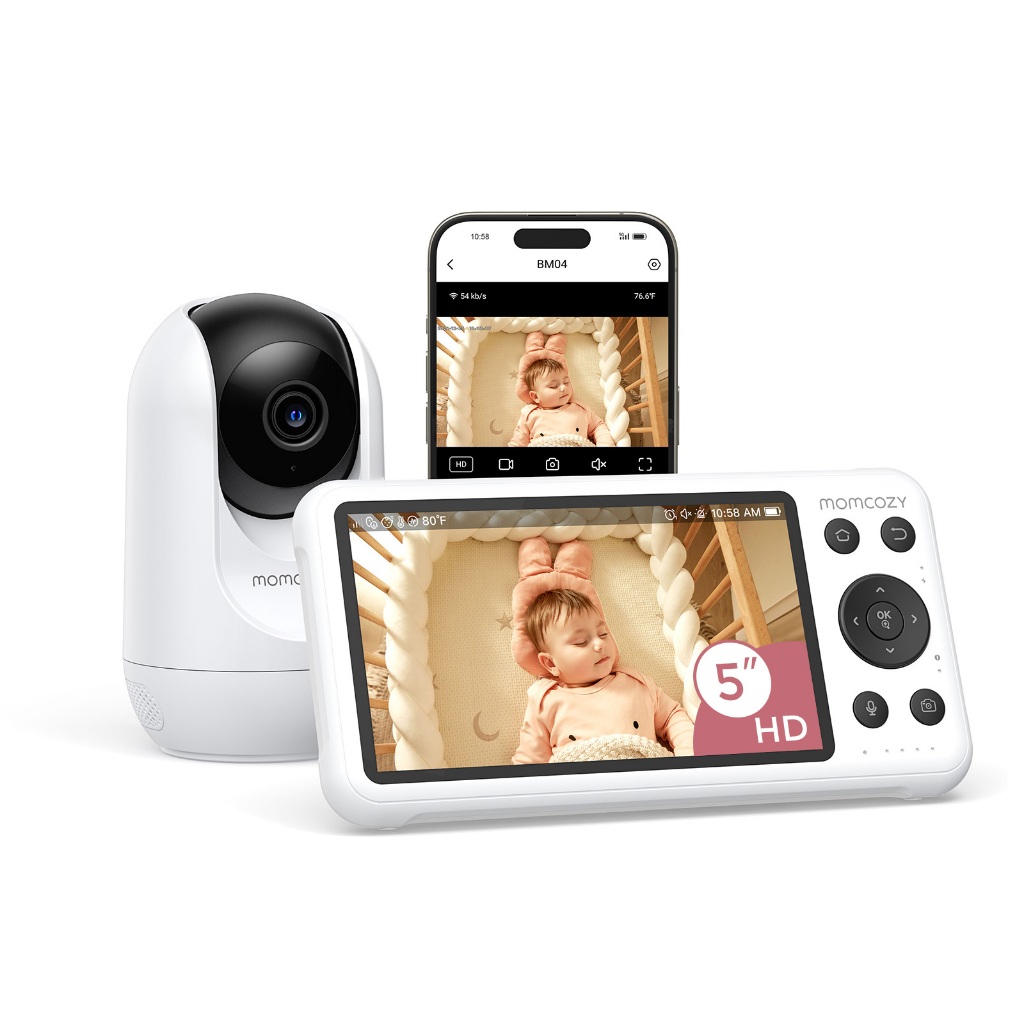 Monitor De Bebê Momcozy Smart WiFi Com Câmera E Áudio , Tela 1080P De 5 