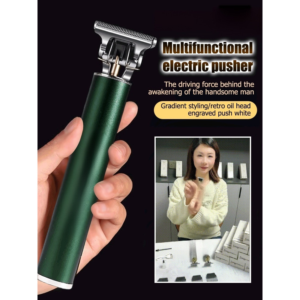 [Lâmina De Aço Inoxidável] Rechargeable Men Hair Clipper Set Stainless Steel T Blade Low Noise Detachable Washable/Máqui