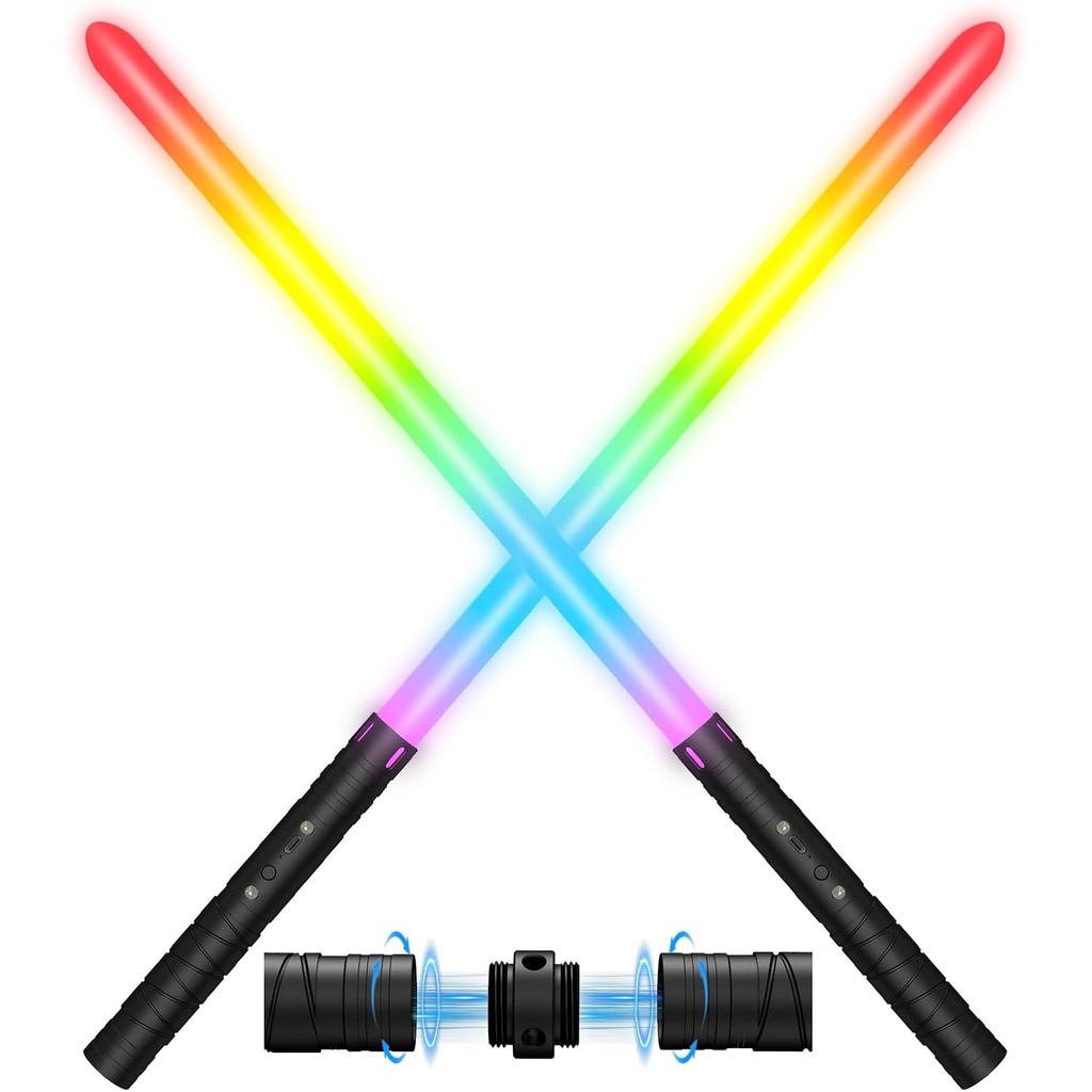 Lightsaber 23.62Inch, Smart IC+RGB Light Sabers 2-in-1 | Dual Light Swords Set, USB Rechargeable, FX Sound, 21 Color Cha