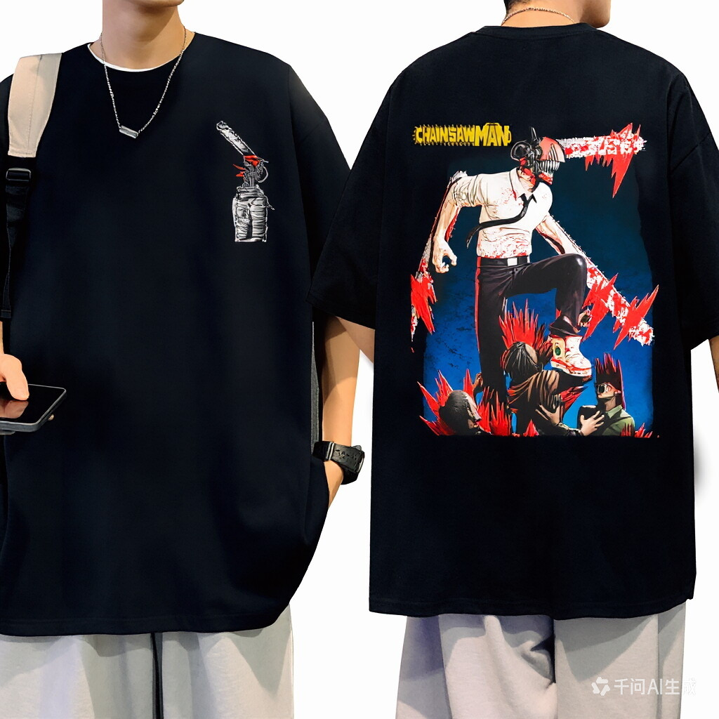 Camiseta Oversized Estampa Chainsaw Man Denji Power Anime T-shirt Streetwear