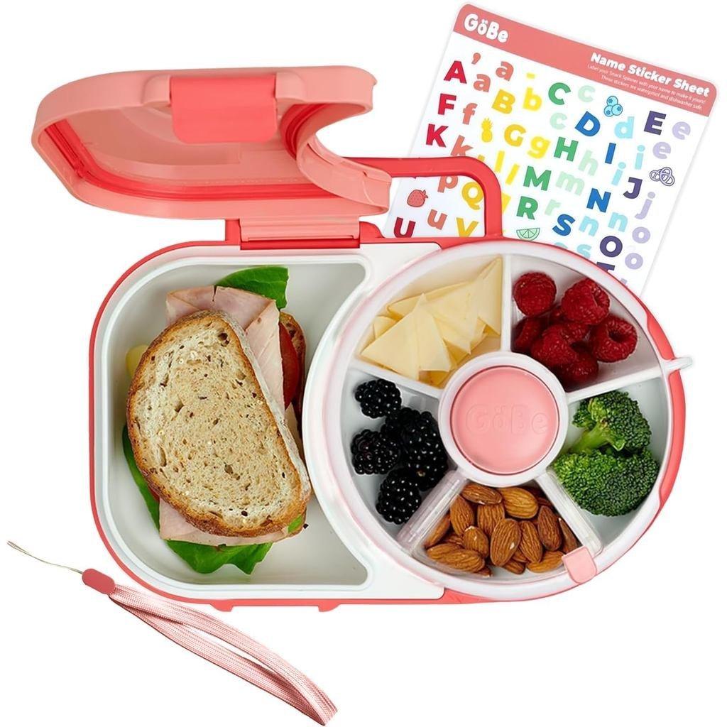 GoBe Kids Lunchbox with Detachable Snack Spinner, Bundle with Hand Strap & Sticker Sheet, Reusable Bento Style Lunch Con