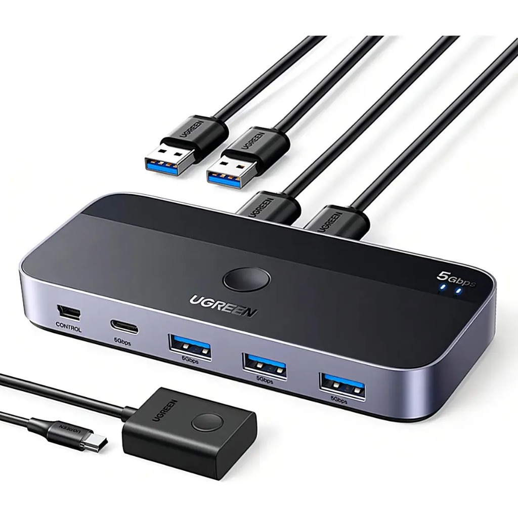 Switch Comutador Ugreen Usb A/c 3.0 2 In 4 Preto/cinza
