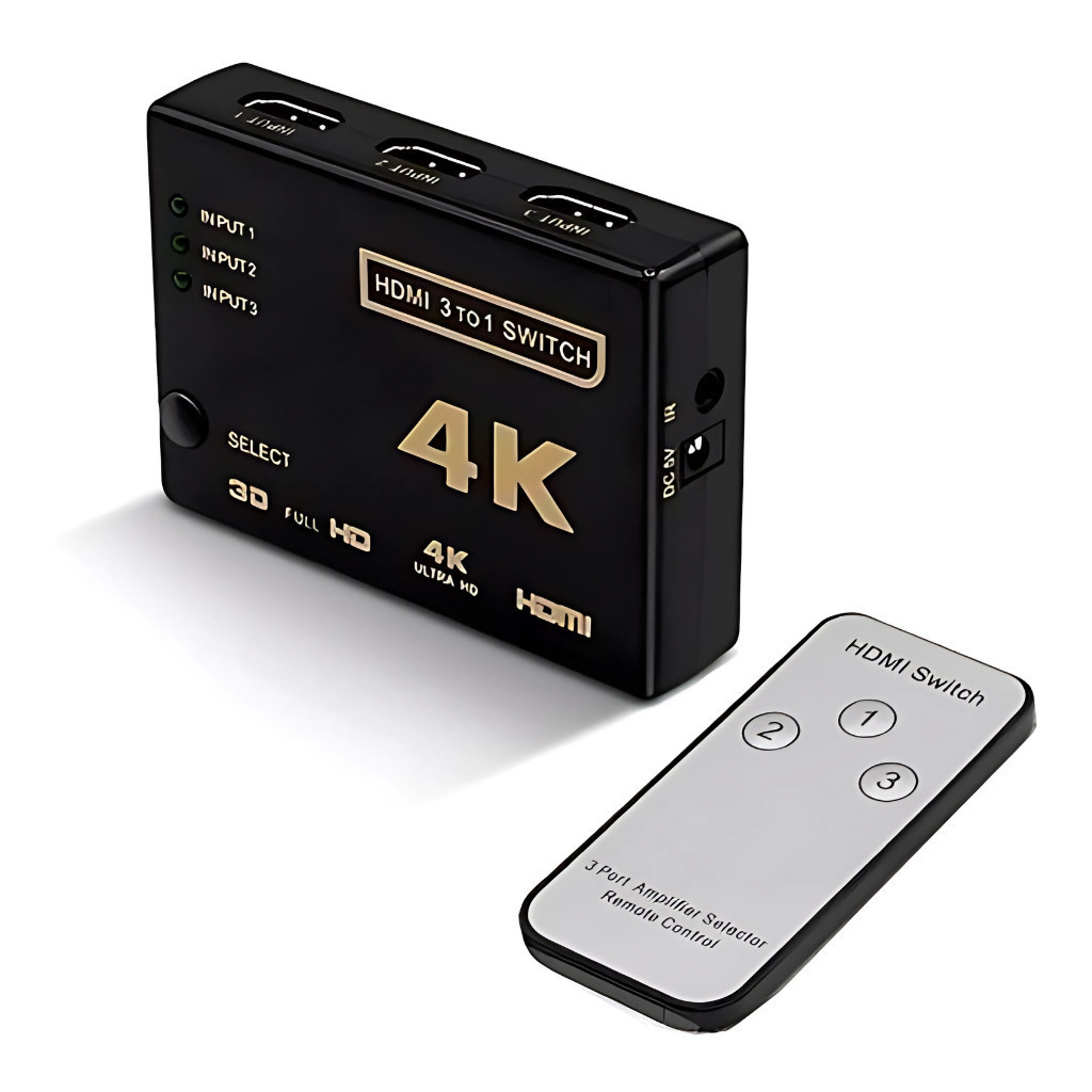 Hub Switch Hdmi 3x1 Fullhd 4k 3 Portas Controle Remoto 3d