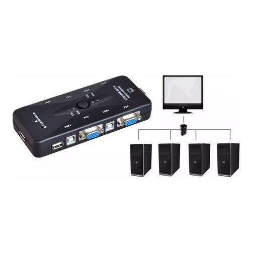 Chaveador Switch Kvm Vga 4 Pc Em 1 Monitor Mouse Teclado Usb