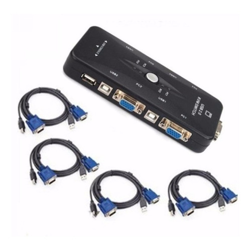 Chaveador Kvm Usb Switch 4 Portas Vga/ E Kit 4 Cabos Kvm Usb