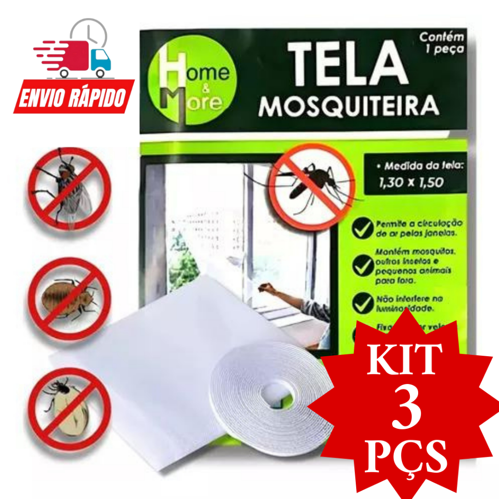 Tela Pernilongo 3 Peças Mosquiteiro Poliéster com Vélcro  Fácil Instalação Mosquitos Pernilongo Insetos Promoção