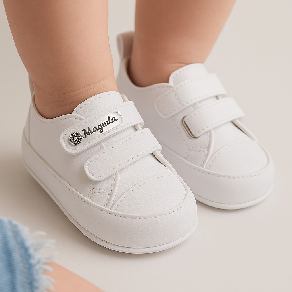 Tenis infantil bebe branco Velcro Antiderrapante menino confortável batizado Menino Menina
