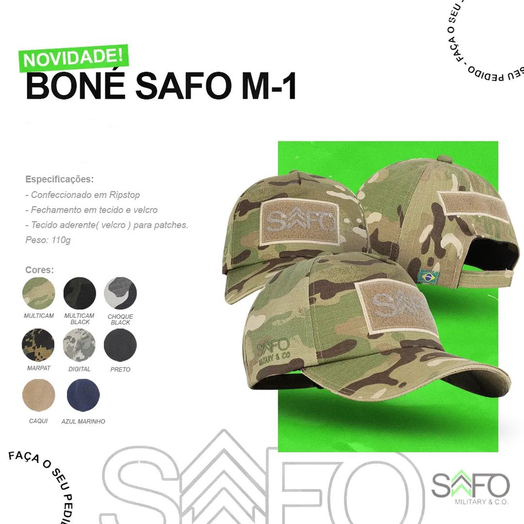 Boné M-1 Safo Ripstop Camuflado Com Velcro UV50+