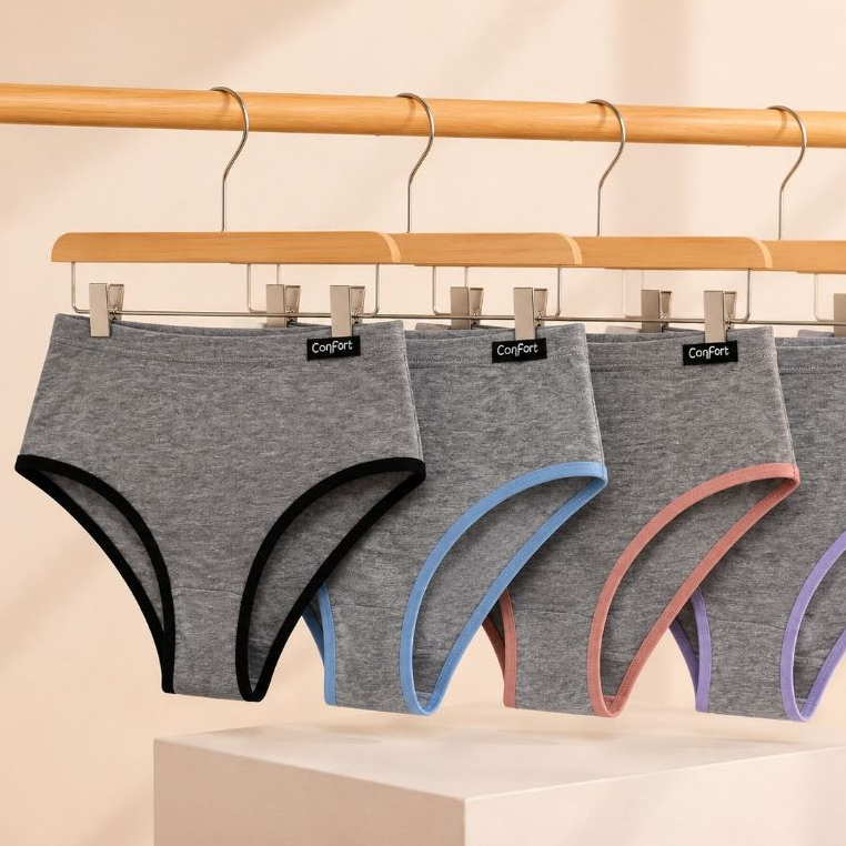 Kit 5 Calcinha de Algodão 100% Cós Alto Premium Confortável Cotton Feminino