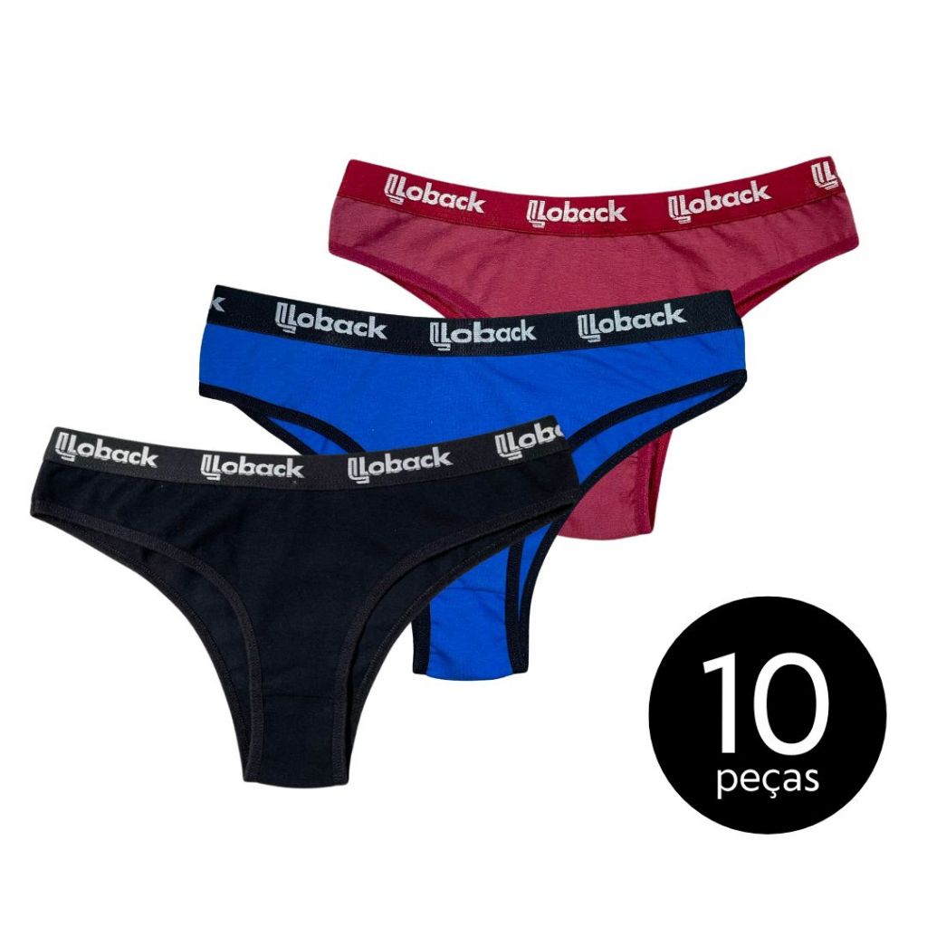 Kit 10 Calcinha Tanga Conforto 100% Algodão Cotton Cós Alto Qualidade Premium REF: 003