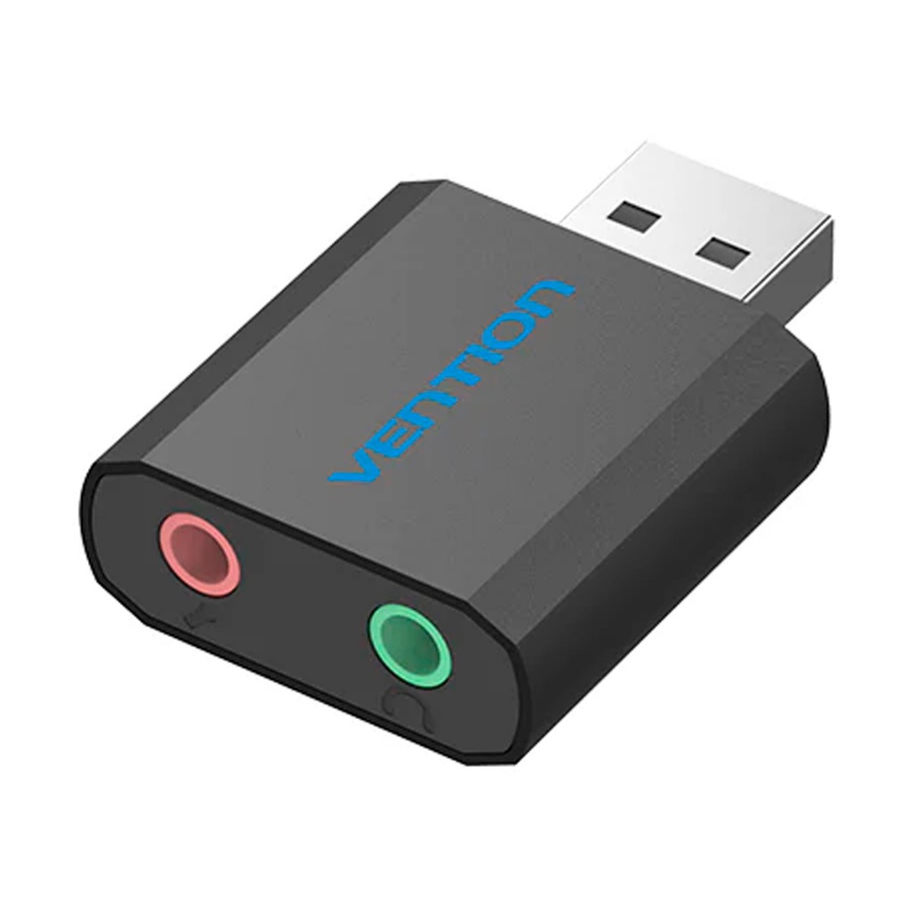 Placa de Som Vention VAB-S17-B USB para P2 3.5mm Audi e Microfone Preto
