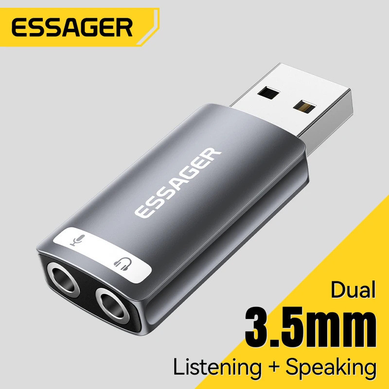 Placa de Som USB Essager Externa, Adaptador USB de 3,5mm para Fone de Ouvido, Microfone, Alto-falante, Interface de Áudi