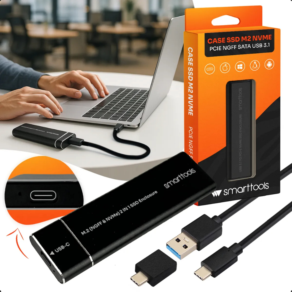 Case Ssd M2 Nvme Pcie Ngff Sata Duplo Protocolo M-key Usb 3.1 Adaptador Gaveta Type-c 10gbps