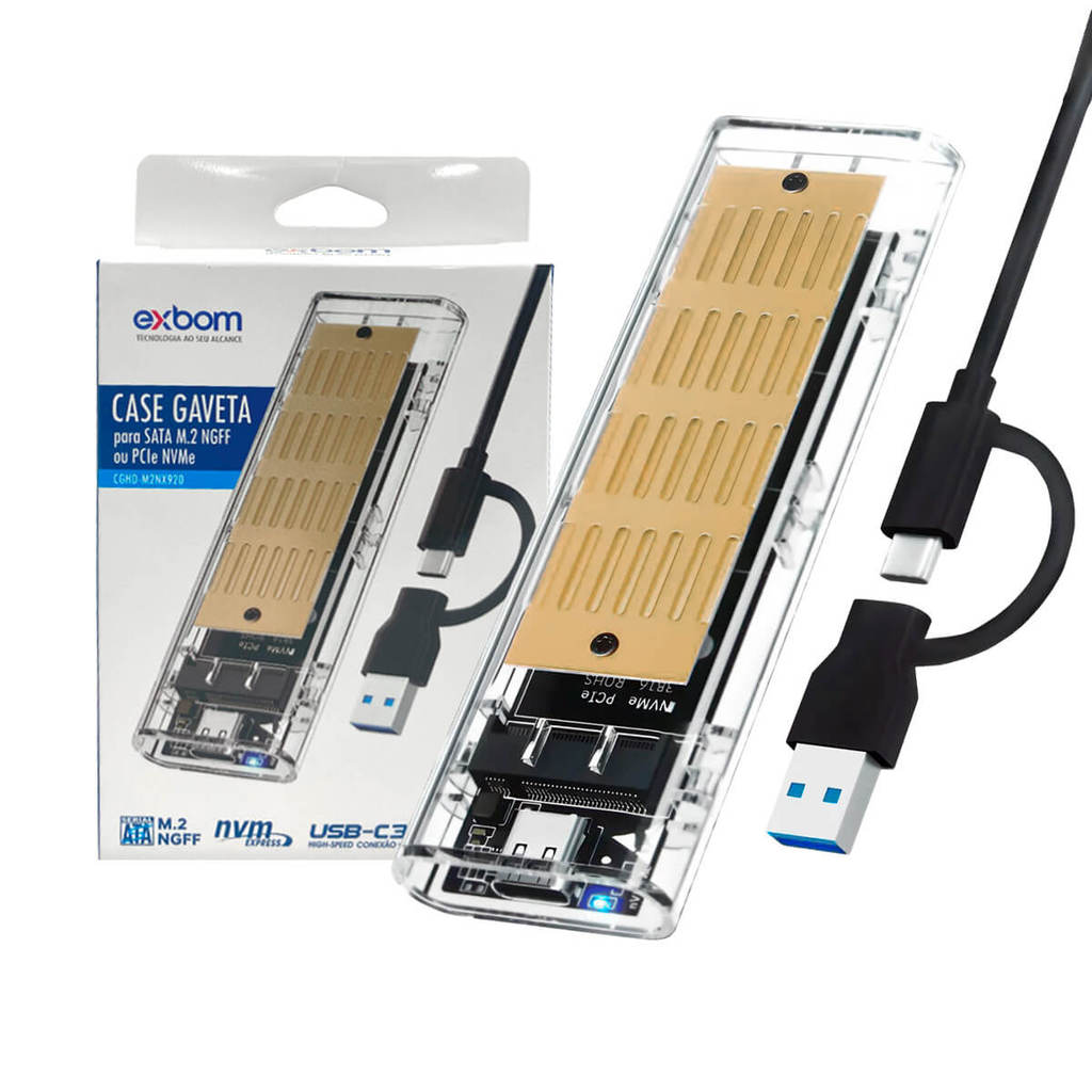 Case Externo SSD M2 NGFF NVMe USB-C 10Gbps Alumínio Rápido PC Notebook PS5