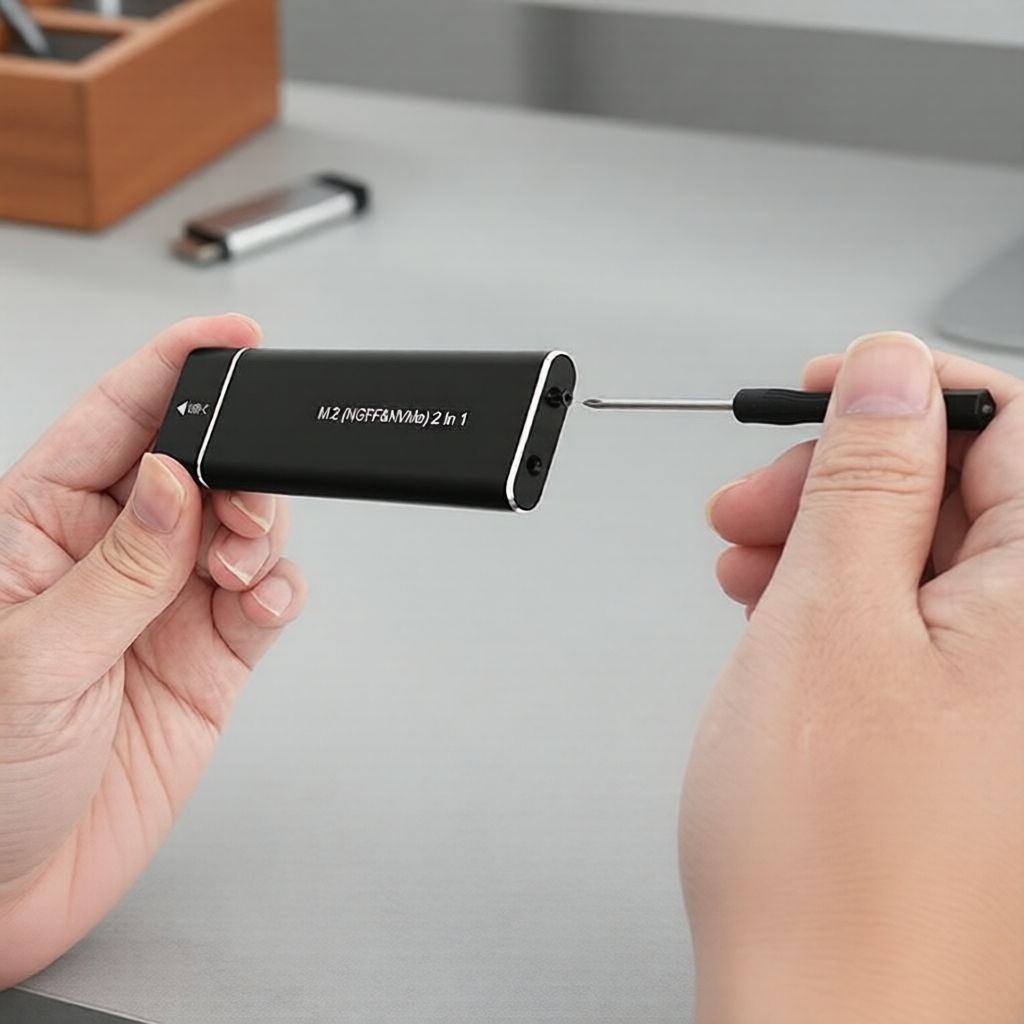 Gabinete SSD M.2 NVMe/SATA para USB-C, 2026, 10Gbps, protocolo duplo, dissipação de calor, chaves M&B