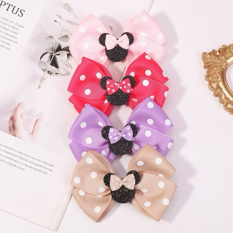 kit par de lacinho para cabelo em presilha para meninas cor preto e branco orelhas minnie ou pom pom