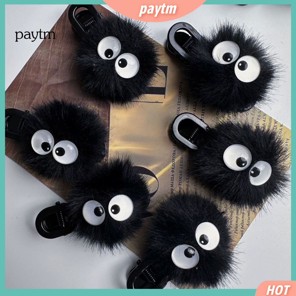 Cute Hair Styling Tools Durable Plastic Claw Black Pom Clip for Women Girls Fuzzy Eye Design Hairpin Lightweight Decorat