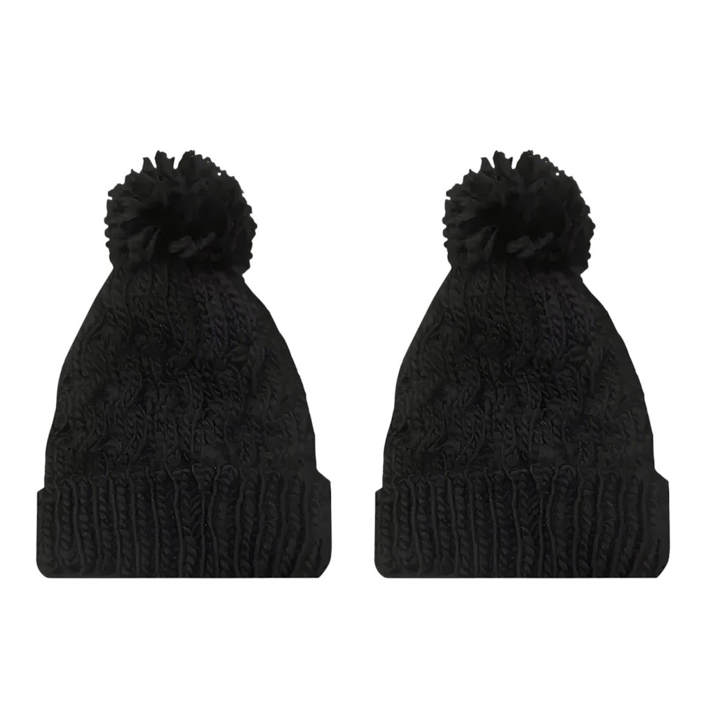 Kit 2 Toucas De Tricô Com Pom Pom Inverno Preto Tam Unico