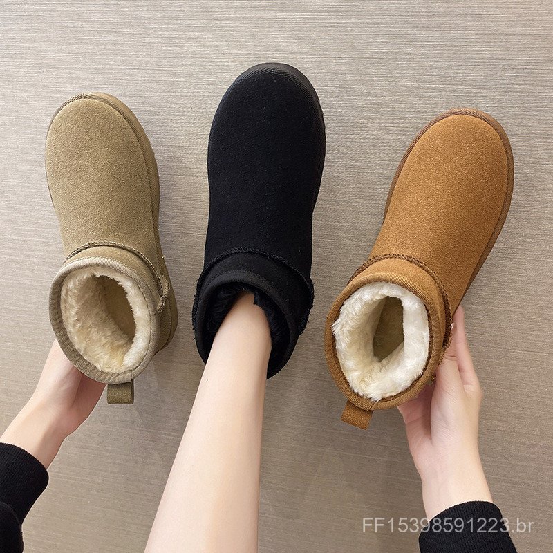 Mulheres 2024 inverno novo estilo velo-velo quente botas curtas influenciador mesmo estilo sapatos de algodão de sola gr