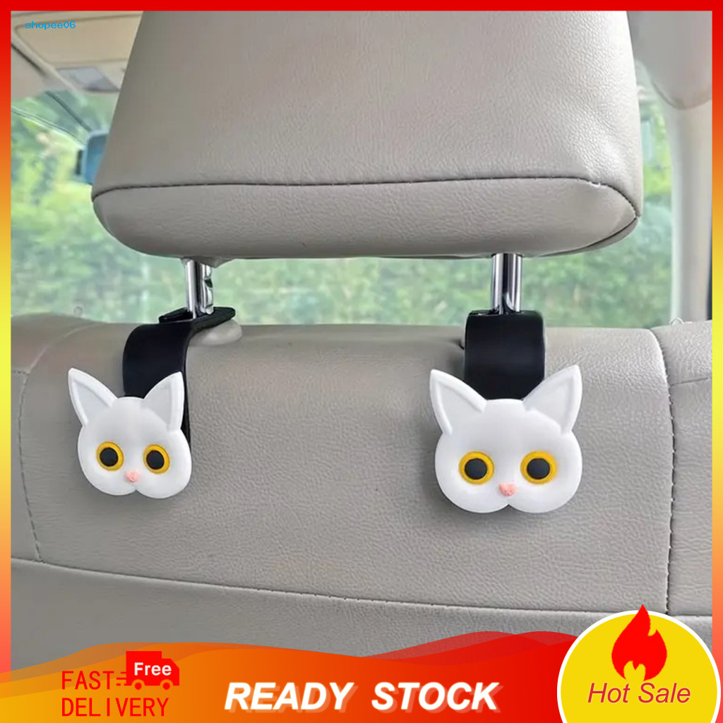Cat Design Car Hook Headrest 4pcs Seat Hooks Cartoon Shape Strong Load-bearing Purse Bag Hangers Auto Accessories Easy I