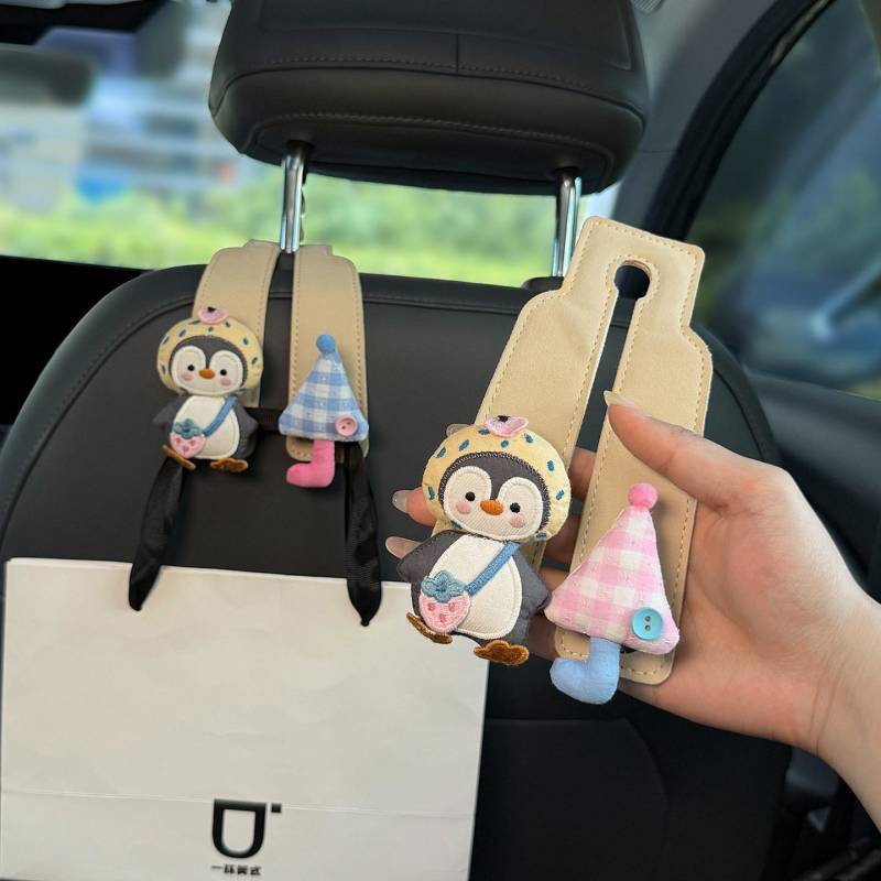 Cute Penguin Car Hook Car Seat Back Hook Cartoon Storage Hook Car Front and Rear Row Multifunctional Storage Hook cqnT