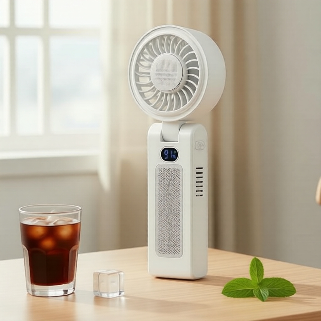 Ventilador Portátil Mini Desktop Dobrável De Refrigeração Com Grande Tela Digital 100 Velocidades Stepless