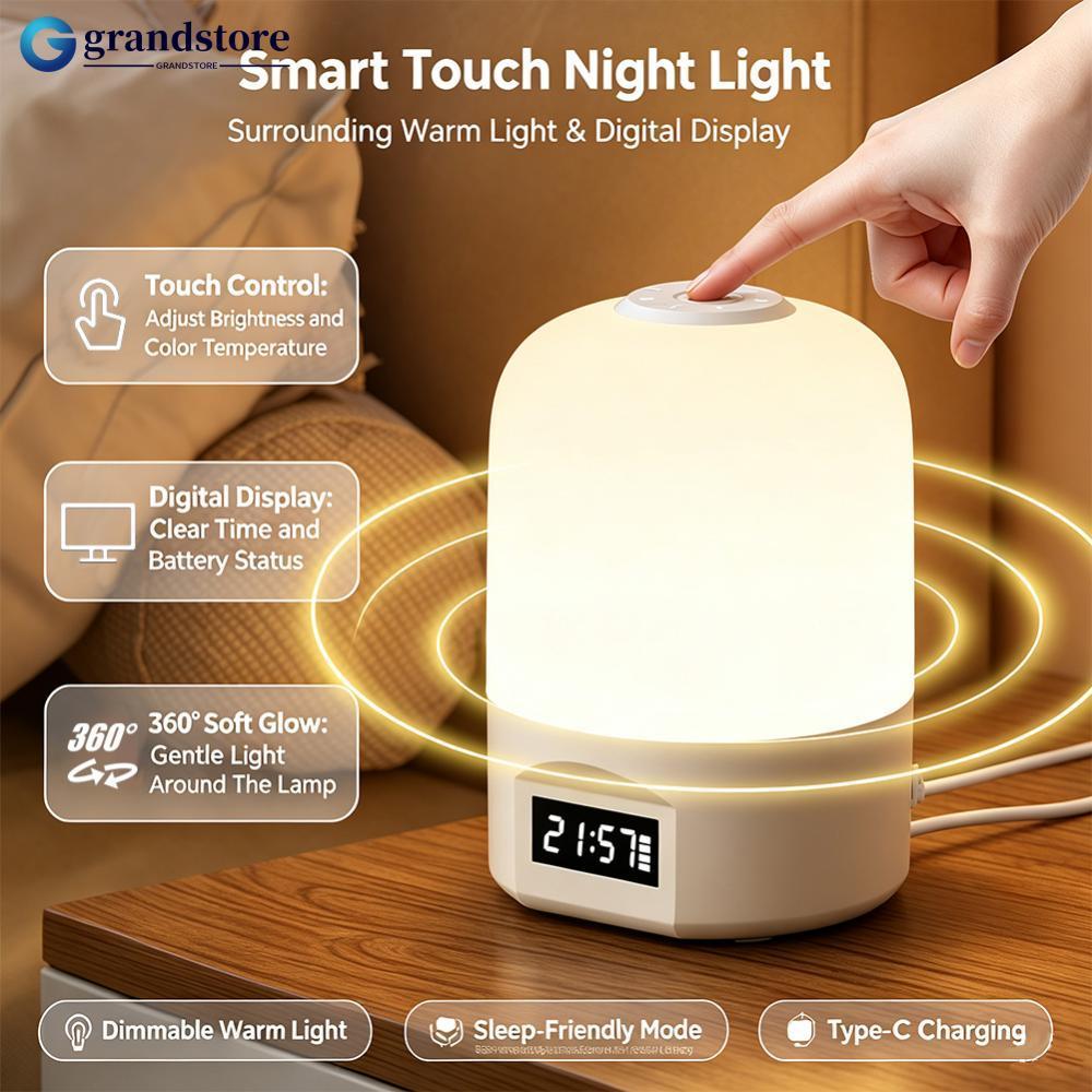 GRANDSTORE 1200mAh Recarregável LED Night Light Com Relógio Controle Remoto Stepless Escurecimento Lâmpada De Cabeceira