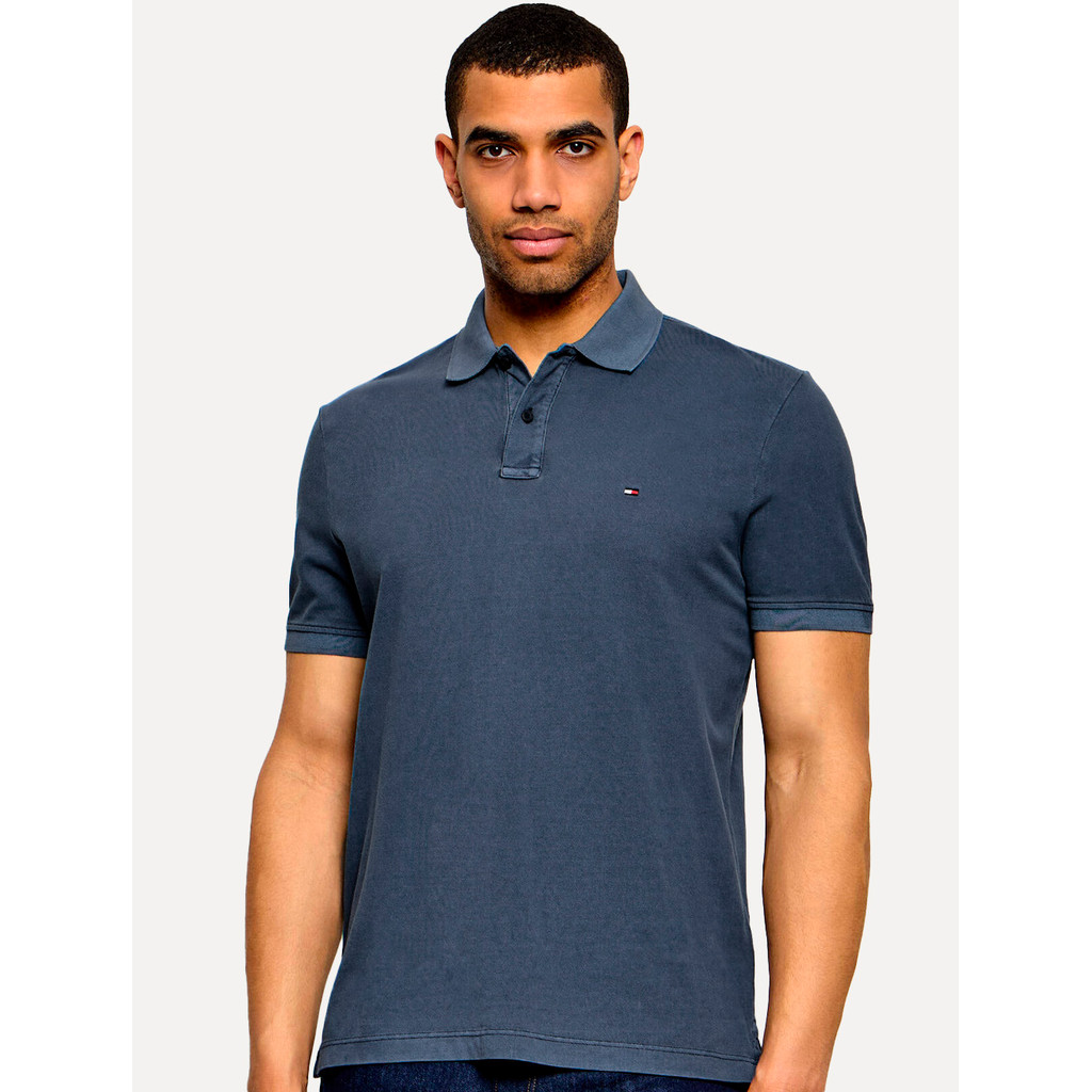Polo Tommy Hilfiger Masculina Regular Piquet Garment Dye Original Azul Escuro