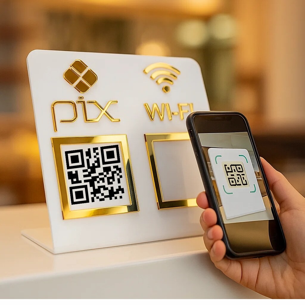 Display Placa Pix e wifi em acrílico para mesa/balcão e vitrine