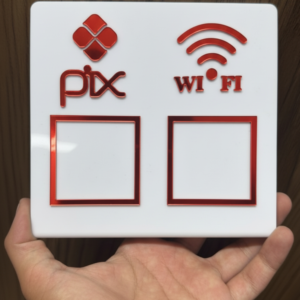 Placa Display Pix Mesa Balcão Wi-Fi QR Code